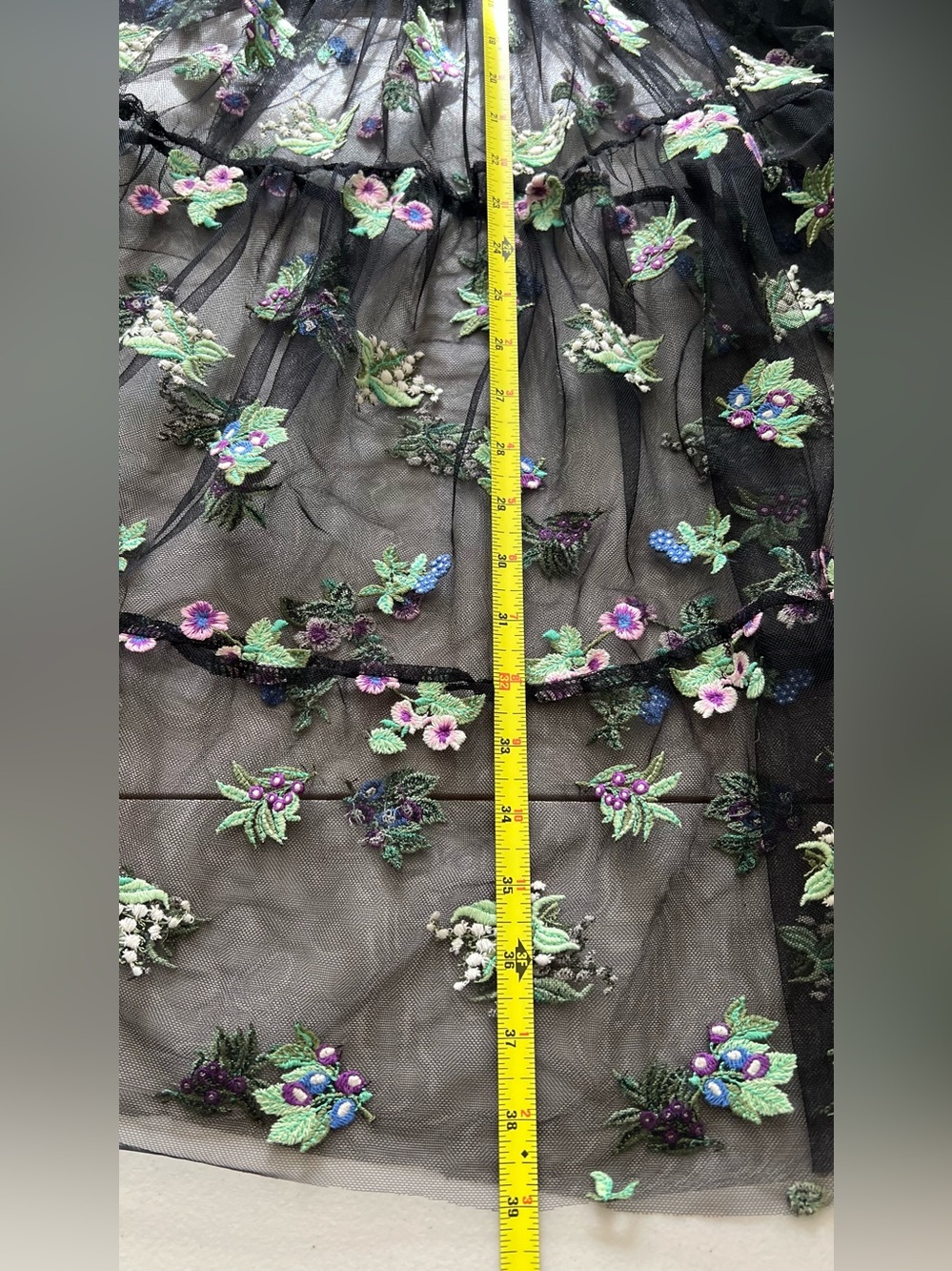 Maeve Anthropologie Sheer Embroidered Maxi Skirt Black Floral Tulle Size M - Picture 12 of 13